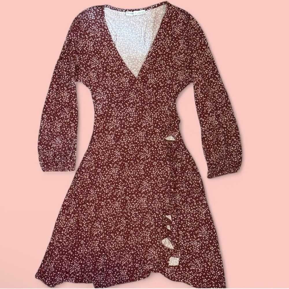 Elegant Burgundy Floral Wrap Dress